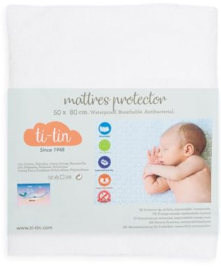 Protector de Colchón de Cuna 80x50 cm Impermeable y Transpirable en Rizo de Algodón Suave, Ajuste con Elásticos, Anti-Bacterias y Lavable
