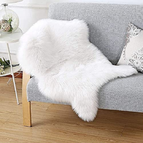 SXYHKJ Tapis Faux en Peau de Mouton,Imitation Toison Moquette Fluffy Soft Longhair Décoratif Coussin de Chaise Canapé Natte (Blanc-3, 75_x_120_cm)