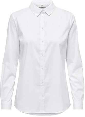 JDY Damen Basic Hemd Bluse Langarm Business Tunika Shirt Classic Regular Fit Stretch Oberteil JDYMIO, Farben:Weiß, Größe:36