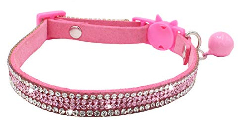 THAIN Basic Adjustable Cat Collar Bling Diamond Breakaway with Bell for Kitten Girl boy (Pink)