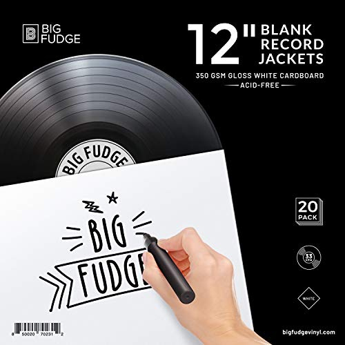 BIG FUDGE Pro Blanka Albumjackor - 30 cm x Vit - 20 Vinylhylsor i vinyl (350gsm) - Vinylöverdrag Skivärmar med Inre Och Vttre ärmar