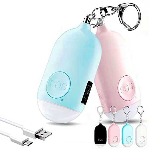 Hion Safe Personal Alarm for Women,2 Pack Rechargeable 130dB Police Approved Rape Rope Alarms with LED Flashlight Self Defense Keychain,Panic Attack Safety Alarm for Girl Kid Elderly(Pink & Blue)