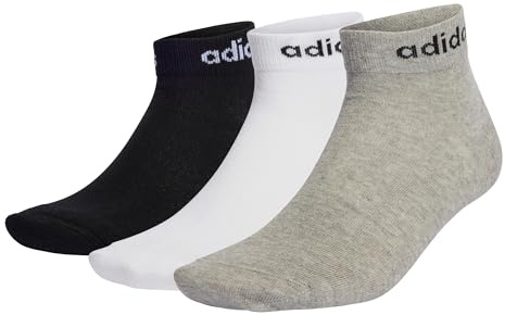 adidas Unisex - Bambini e ragazzi Think Linear Ankle Socks 3 Pairs, Medium Grey Heather / White / Black, 7-8 Years