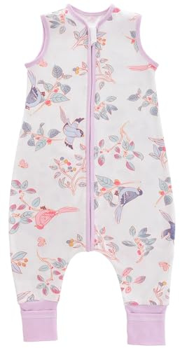 Chilsuessy 100% Coton Sac de Couchage pour bébé 0.5 tog Gigoteuse d'été à Pieds Combinaison Fille Garçon Sac de Couchage, Les Oiseaux du Printemps, 90cm/Taille Bébé 100-110cm