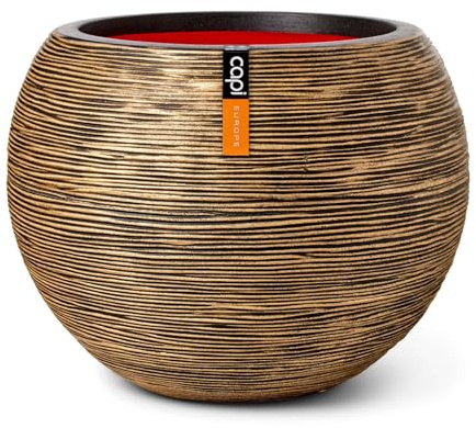 Capi Europe - Gefäß Kugel Rib NL - 40x32 - Gold - Blumentopf für den Innen- und Außeneinsatz - Übertopf - Pflanztopf - Pflanzgefäß - Kunststoff - KBGR270