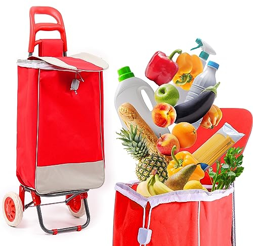 LUNA Einkaufstrolley - Ziehwagen zum Einkaufen mit Einkaufstasche | 40 Liter Shopping Trolley - Einkaufswagen großen Rollen für Treppensteiger | Transportwagen Abnehmbarer Tasche (Rot), (TR-1)