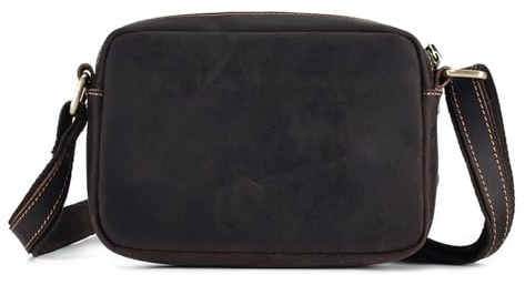 FANDARE Axelväska läder herr väska damer axelväska äkta läder handledsväska läkarväska axelväska crossbody bag arbetsväska Messenger Bags present för män, Mörkbrun, L
