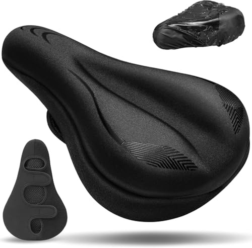 CDYWD Funda Gel Sillin Bicicleta Mujeres y Hombres, Espesamiento, Ventilación, Suave y Cómodo, Almohadilla de Gel, con Cubierta Impermeable, para Bicicleta de Carretera, Montaña y Urbana, Ebike