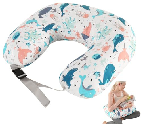 JOVELL Cojín de Lactancia Bebe para Amamantar, Cojines de Lactancia Talla Grande Originales para Mayor Soporte para Mamá y Bebé, con Cinta Ajustable para la Cintura y Funda de Algodón Removible