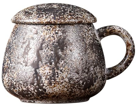 Dowbom Große Suppentasse mit Deckel, 800 ml Mikrowellen-Suppenschüssel, Keramik-Suppentasse, Frühstücksschale, Halloween-Dekorationen (braun)