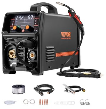 VEVOR Poste à Souder MIG, 200 A, Machine de Soudage Synergique Soudeuse Portable MIG sans Gaz au Gaz MMA Lift MIG PLUSE 5 en 1, avec Technologie Onduleur IGBT, Écran LCD, Torche Lift TIG Non Incluse