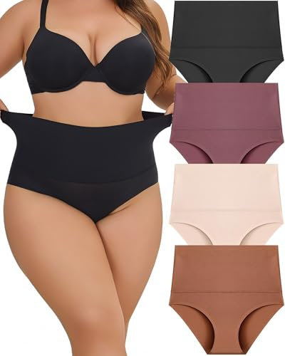 READY TO LOVE Unterhosen Damen Große Größen Seamless Slips Damen Hohe Taille Nahtlose Taillenslip High Waist Unterwäsche Frauen No Show Slip Pantys Atmungsaktiv Nahtlos Slips Mehrpack 4er Pack S-3XL
