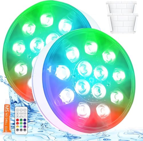 UNISOPH Unterwasser Licht, 2 Stück LED Poolbeleuchtung Unterwasser, LED Poollicht Beleuchtung mit Fernbedienung, RGB 16 Farbwechsel Pool Dekolichter für Schwimmbad, Brunnen,Teich, Aquarium, Party