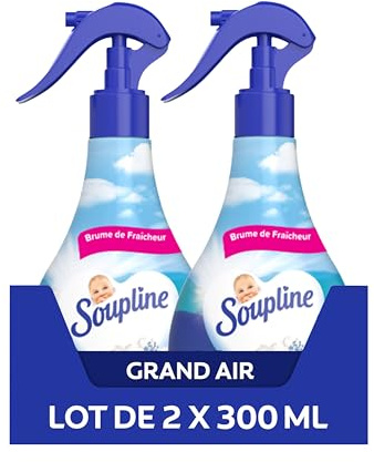 SOUPLINE - Spray Brume de Linge Parfum Grand Air - Brume Parfumée pour Linge de Maison et Vêtements - Complément Idéal à Votre Lessive et à Votre Adoucissant Linge - Lot de 2 x 300 ml