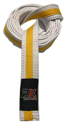 TEKKA BUDO Kampfsport Gürtel weiß-gelb Kids Soft - Weicher Farbgurt, leicht zum Binden - Kindergürtel Mittelstreifen - Karate Judo Taekwondo Ninjutsu - 200 cm
