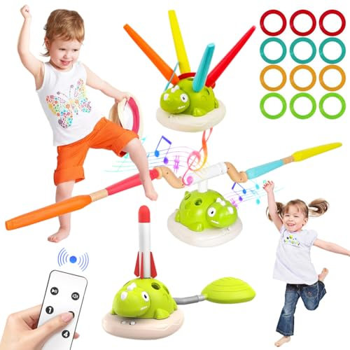 CEWROM Jouet d'extérieur 3 en 1 pour Enfants, Jouet fusée, Machine à Sauter à la Corde pour Enfants/Lance-roquettes en Mousse, Sport et d'extérieur avec Musique pour 3 4 5 6 7 8 9 Ans