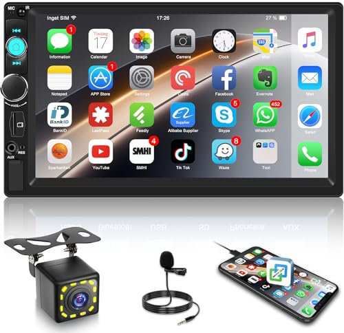 Radio para Coche de 2 DIN con Enlace Espejo - Radio para Coche con Pantalla Táctil de 7 Pulgadas, Manos Libres Bluetooth, Ecualizador, Radio FM, Entrada USB/TF/AUX + Cámara de Visión Trasera