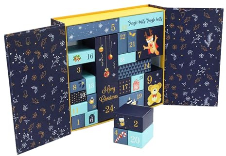 Adventskalender lådor för fyllning, 24 rutnät färgglada lådor att ställa upp och fylla, återanvändbara juläventyr nedräkningslådor julkalender för barn och vuxna