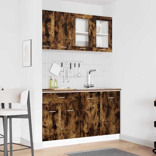 Massbinet Küchenschrank-Set mit Schubladen Moderne Küchenzeile ohne Elektrogeräte Geräumige Einbauküche mit viel Stauraum Küchenblock variabel stellbar Lyon 4 pcs Geräucherte Eiche