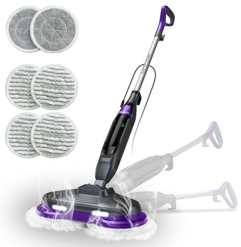 BOJUK Scrub & Steam Mop with Rotating Mop Pads, 4 Cleaning Modes & LED Headlights, 6 Scrub Pads, Large Tank, Swivel Steering, All-in-One Hard Floor Cleaner
