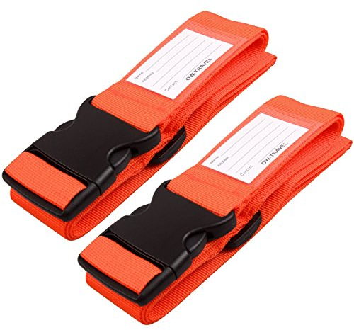 OW-Travel Kofferband Gurt Schwerlast Personalisierter Koffergurt mit Adressschild. Luggage Strap Gepäckgurt Koffer Gurt Kofferbänder Koffergurte Farbig Koffer Gurt 2 Stück Orange