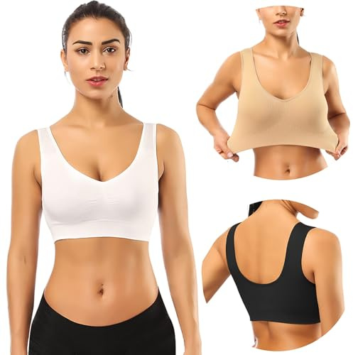 BESTENA Sports Bras for Women, 3 Pack Seamless Comfortable Yoga Bra with Removable Pads