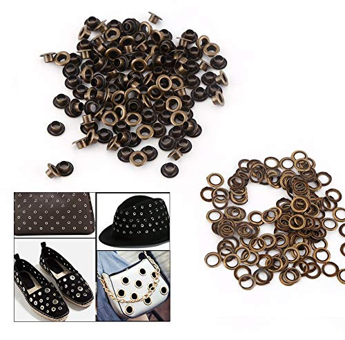 Sheens 100pcs oeillet œillet Ensemble, œillets Artisanat Rivets Couleur Bronze Plaine œillets et rondelles en Tissu Faisant réparer Accessoires décoratifs pour Chaussures Sacs à Main Chapeaux(4mm)