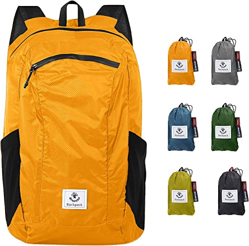 4Monster Faltbarer Rucksack Ultra Leicht, Unisex Tagesrucksack Outdoor, Wasserdichter Wanderrucksack für Camping Wandern Reisen Sport Klettern Radfahren (Orange, 32L)
