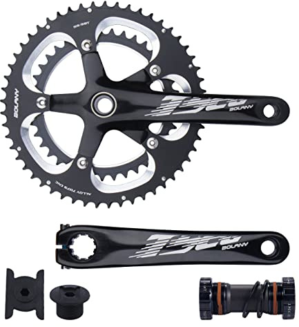 BOLANY 170mm Bike Crankset Double Speed Round 39/53T Chainring 130BCD Hollow Integrated 9S/10S with Bottom Bracket Fit for Road Bike Cranksets
