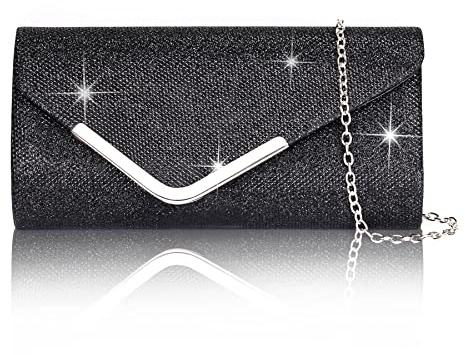 Larcenciel Bolso Mujer, Bolsos Clutch Fiesta de Noche Brillante con Cadena Desmontable, Bolsos de Mano de Lentejuelas con Purpurina, Bolso Bandolera Carteras de Mano Fiesta para Fiesta Boda(Negro)