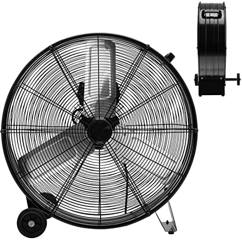 RELAX4LIFE Ventilateur de Sol Industrel Dia.60CM 180W 3 Vitesses, Ventilateur à Tambour 24 Pouces Mobile avec Poignée pour Magasin Garage Usine Cuisine Gym (Noir)