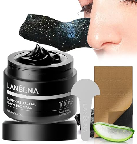 LANBENA Upgraded 2.0 Bamboo Charcoal Blackhead Remover Mask, 60 pcs Nose Strips, Peel off Face Mask Pore Whiteheads Cleanser Strawberry Nose Purifying, Deep Cleansing for All Skin Types, 30g/1.05oz