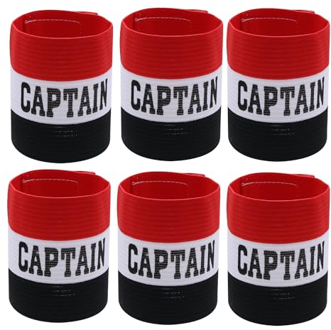 Hosifiy 6Pcs Fußball Kapitänsbinde, Schwarz Rot Nylon Elastische Fußball Kapitän Armbinde Einstellbare Fußball ArmBinde für Jugend Erwachsene Sport Training