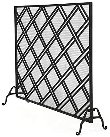 Kaminschutzgitter, großes, flaches Kamingitter, schmiedeeiserner Kaminzaun, Funkenschutzgitter für die Sicherheit von Babys, Rautengitter-Design, schwarz (Größe: 110 x 26 x 88,5 cm) (110 x 26 x 88,5