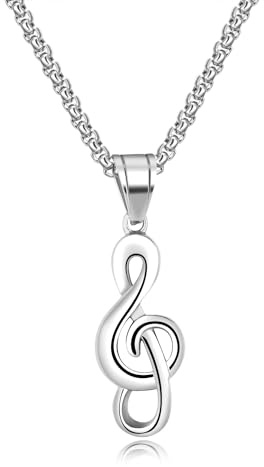 ATEIELLI Collana Note Musicali Uomo in Acciaio Inox da Donna unisex 55cm JWC107 (Argento)
