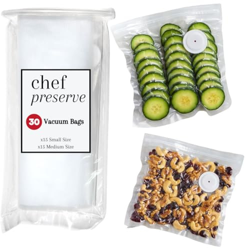 Chef Preserve Reusable Vacuum Sealer Bags for Food – 30 BPA-Free Food Storage Bags, Freezer, Microwave – Odor-Resistant, Leak-Proof – Compatible with Chef Preserve Vacuum Sealers