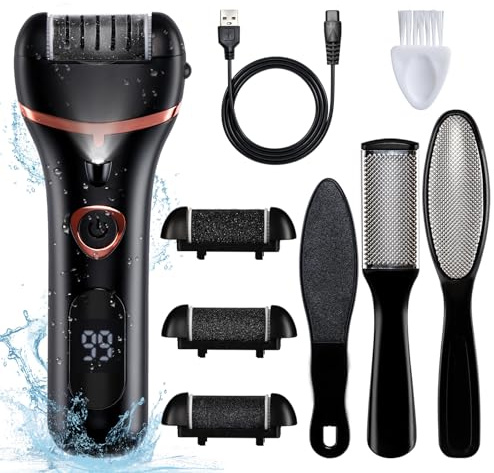 Bemece Electric Foot File, Hard Skin Remover Foot Electric with Pedicure Sets, USB Rechargeable with 3 Replacement Rollers, for Dead Skin, Heels Calluses-Black（Gifting Recommendation）