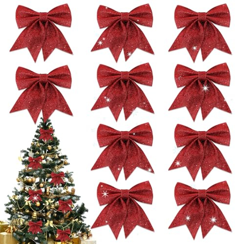 mizikuu 12 PCS Lazos Navidad Grandes, 12X15 CM Lazos para Árbol de Navidad Lazos Regalo Decoración para Arcos del Árbol de Navidad, Regalos Casa, Boda Fiesta, Rojo
