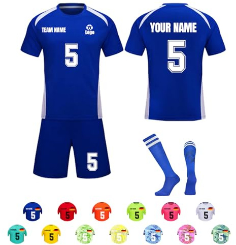 Fussball Trikot Kinder Set Personalisiert mit Namen - Fussballtrikot für Jungen und Erwachsene - Trainingsanzug Kleidung