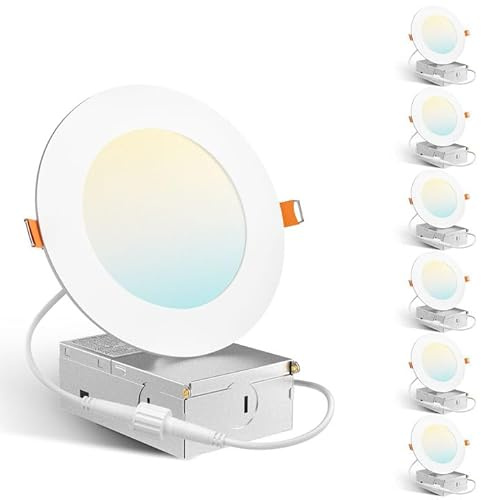 Amico 6 Pack 4 Inch Ultra-Thin LED Recessed Ceiling Light, 5CCT, 800LM