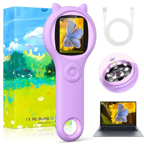HD Handheld Digital Microscope for Kids, Portable 500x Photo & Video Recording MINI Microscope with LED Light and PC Compatibility, Science Experiment toy Kids Explorer Kit, Best Gifts for Kids