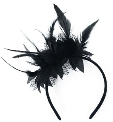 Bandeau de carnaval à plumes pour femme - Bandeau européen et fête populaire - Accessoire de cheveux vintage - Noir - Taille unique