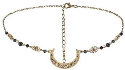 Chaîne Viking à Tête de Lune NICENEEDED Chaîne Frontale Boho en Forme de Croissant de Lune Bandeau en Cristal pour Halloween Cosplay Coiffure Frontale