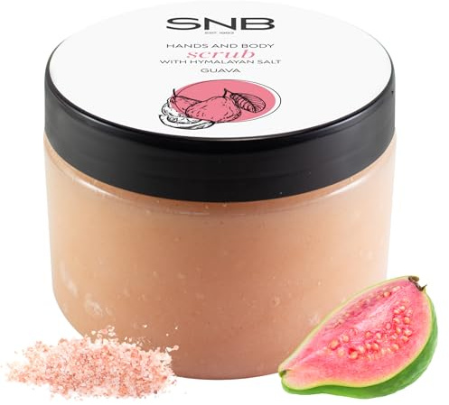 SNB professionell kroppsskrubb med Himalayassalt och guave – 300 ml – naturlig peeling vård för slät hud – med sheasmör – fuktgivande saltpeeling för kvinnor och män