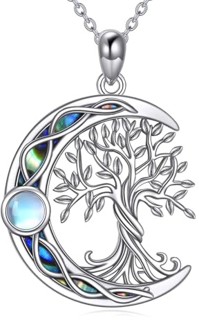 YAFEINI Collar con colgante de árbol de la vida, plata de ley 925, piedra lunar, nudo celta, joyería para mujer, 18+2, Plata esterlina, Sin piedra preciosa