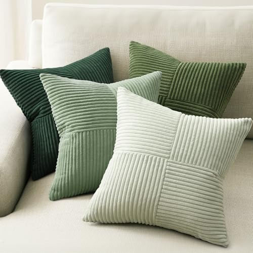 Topfinel Cushion Covers 50cm x 50cm Set of 4 Decorative Square Throw Pillow Covers Bedroom Cushion Soft Pillowcase Striped Corduroy Cushion Covers for Living Room Sofa 20x20 Light Green