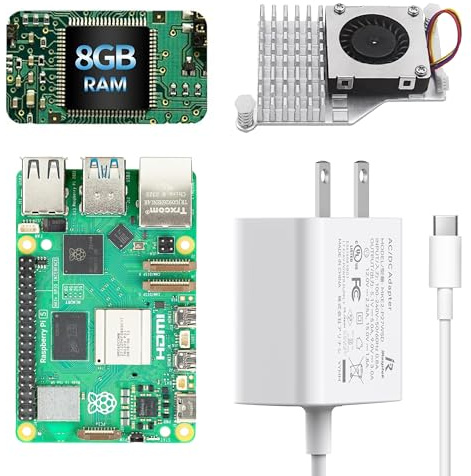 iRasptek Basic Starter Kit for Raspberry Pi 5 8GB RAM- Includes 8GB Board, 27W PD Power Supply and Active Cooler