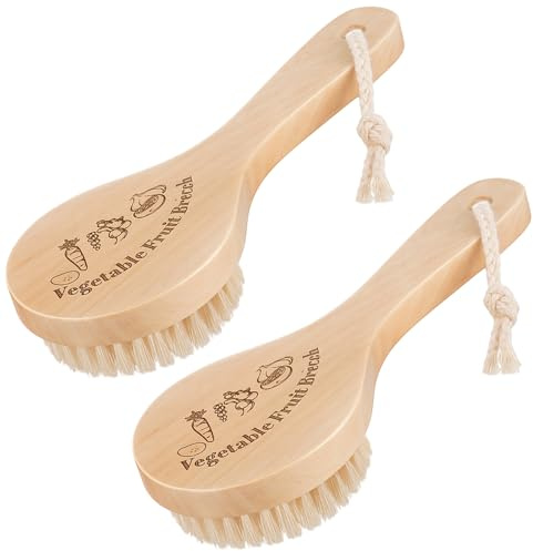 Honeydak 2 Pcs Wooden Potato Scrubber Brush Vegetable Cleaning Scrubber 7.87 Inch Long 3.15 Inch in Diameter with Long Handle for Potato Carrot Cucumber Fruits Dish Brush for Pans Pots