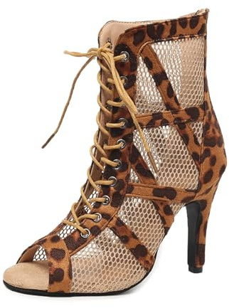 Heels Dance Shoes Escarpins Femme Chaussures Heels Dance Bootie Sandales à Talons Hauts Escarpins Noir Mesh Stiletto Talons Hauts Sandales à Lacets avec Bouche de Poisson (Brown-10cm, 39)