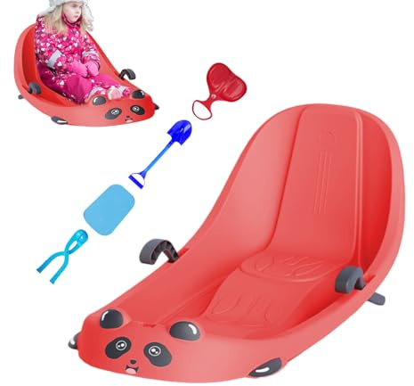 Snow Sled | Built-in Backrest Sport Supplies - Toboggan Snow Sled Built-in Brake - for Cold Weather Girls Children Preschoolers Snowy Hills Park Backyard Playground